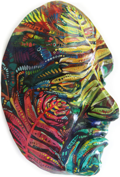 ferns painted on a sad mask