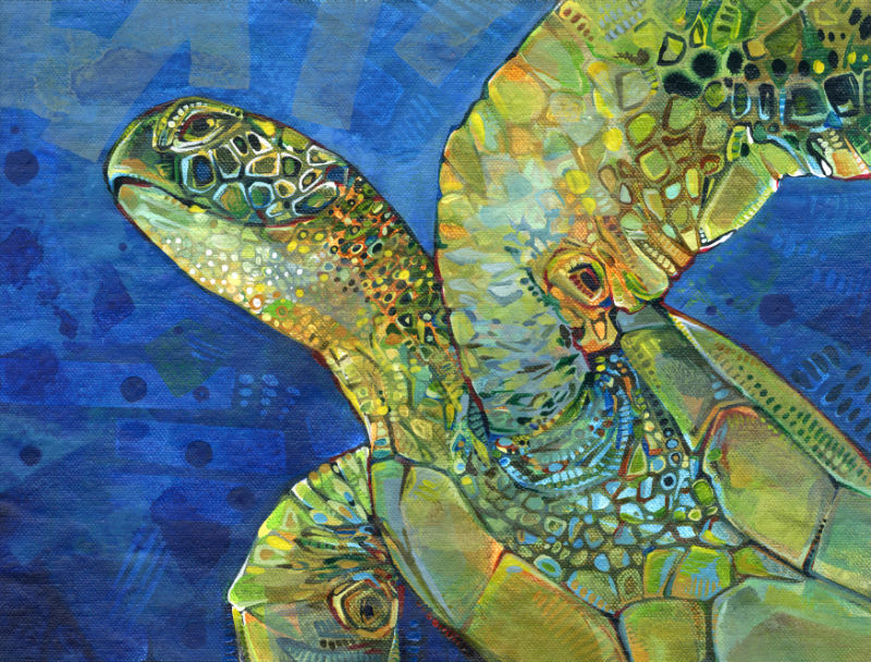 sea turtle artwork, acrylic on canvas