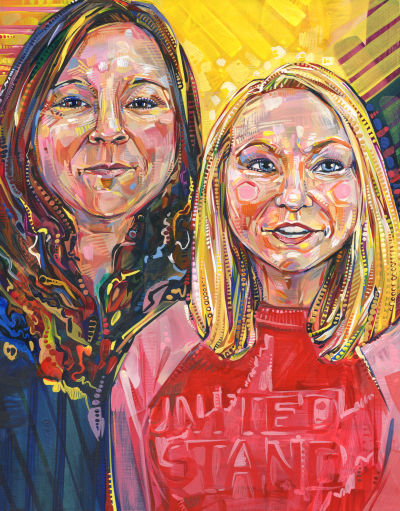 two white women painted in acrylic