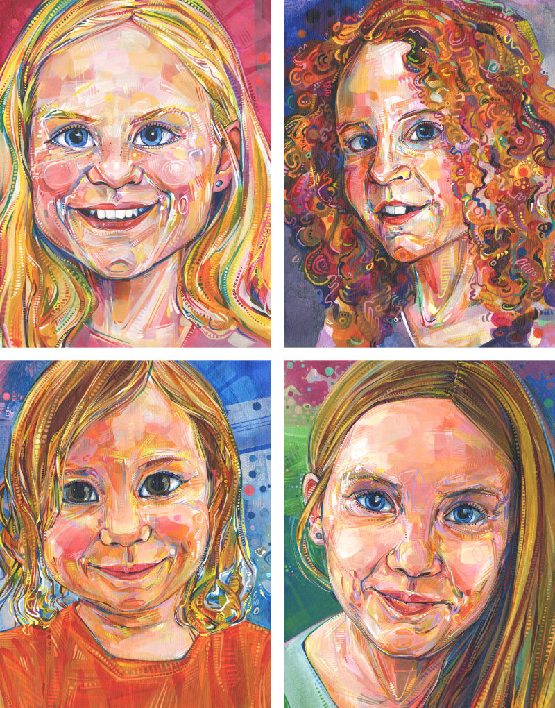 portraits de quatre cousines faites sur commande pour leur Mamy