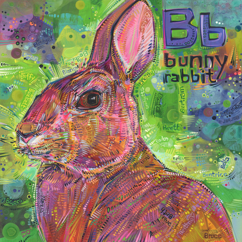 purple and brown bunny rabbit, colorful wildlife art