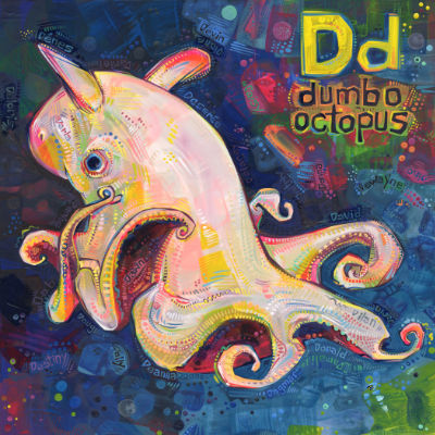 D is for dumbo octopus, illustration pour un livre d’alphabet anglophone