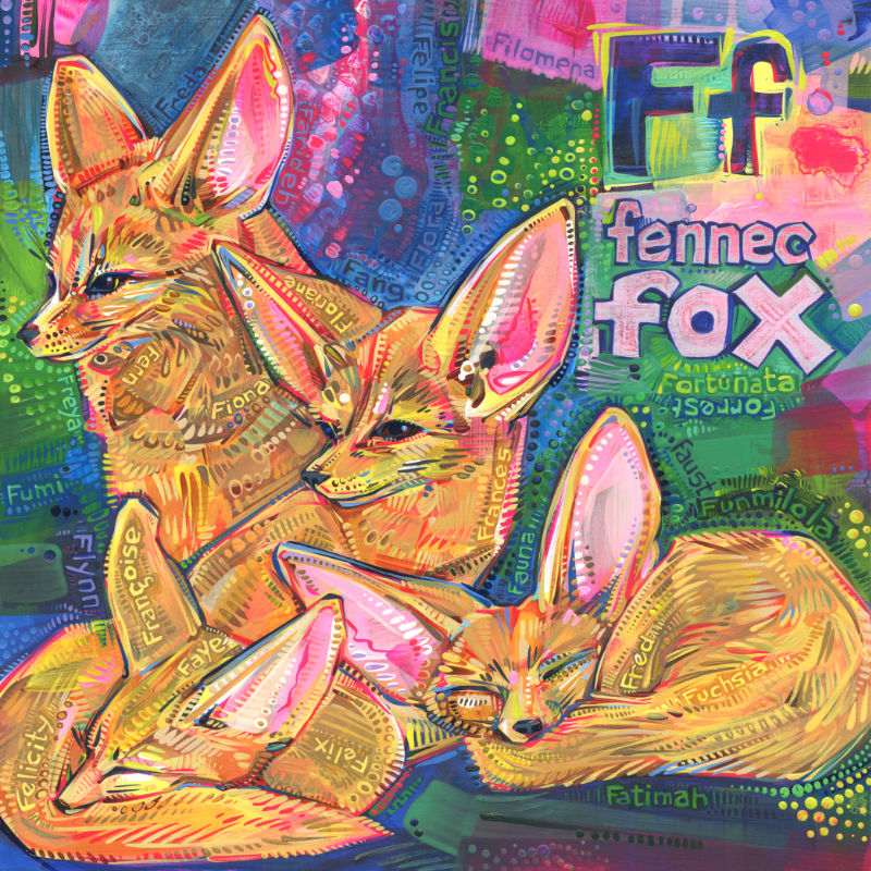 pack of fennec foxes, wildlife art