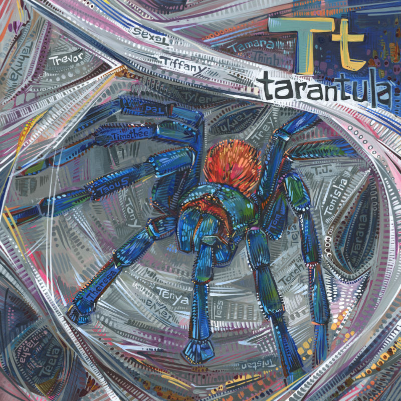 greenbottle blue tarantula in a web, arachnid art