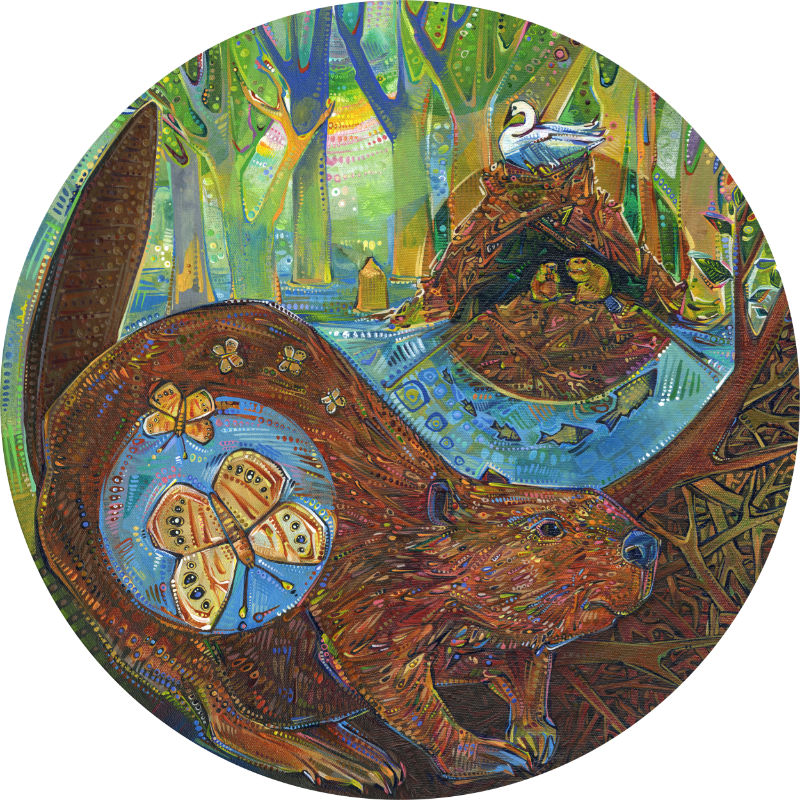 yin and yang of beaver ecosystems, painted in acrylic by Gwenn Seemel