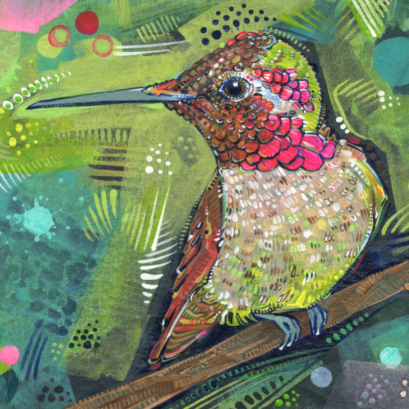 hummingbird art, acrylic painting