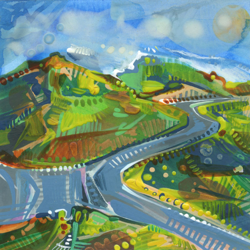 Twin Peaks San Francisco painting, small artwork by Californian artist Gwenn Seemel