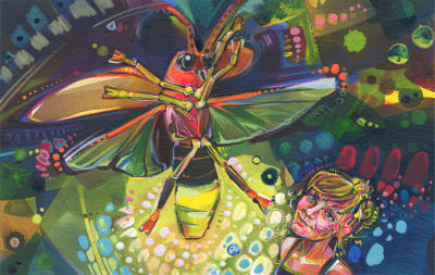 flying firefly artwork by bug artist Gwenn Seemel