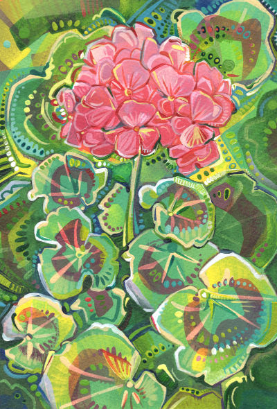 pink geranium floral art, expressive design art