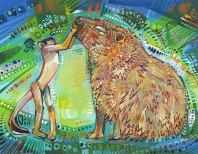 squirrel monkey with capybara art for sale