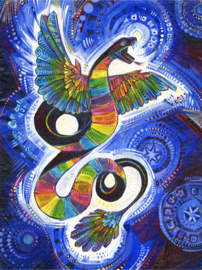 rainbow serpentdove painting, expressive artist Gwenn Seemel
