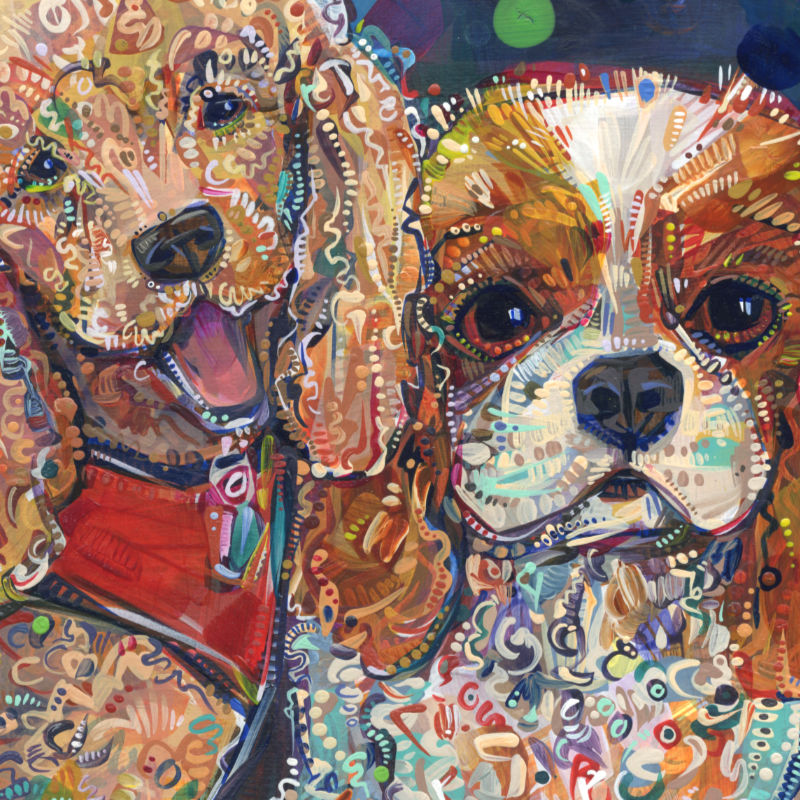 poodle and Cavalier King Charles spaniel portrait painting