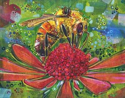 tri-colored bumble bee insect art in acrylic by Gwenn Seemel