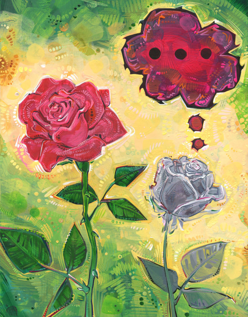 a rose thinking thorny thoughts, art by New Jersey artist Gwenn Seemel