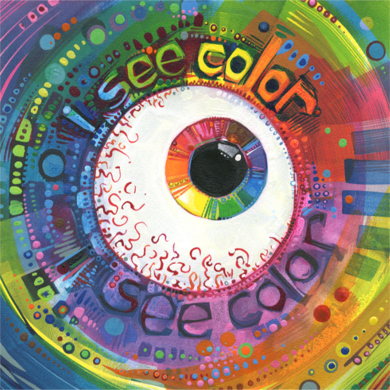 rainbow iris eyeball, “I see color” meme art