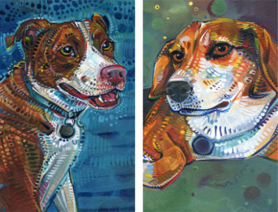 two dog portraits by New Jersey artist Gwenn Seemel