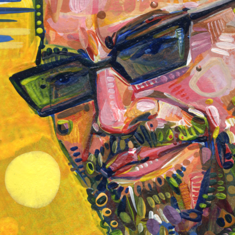 painterly portrait of a beautiful person wearing sunglasses