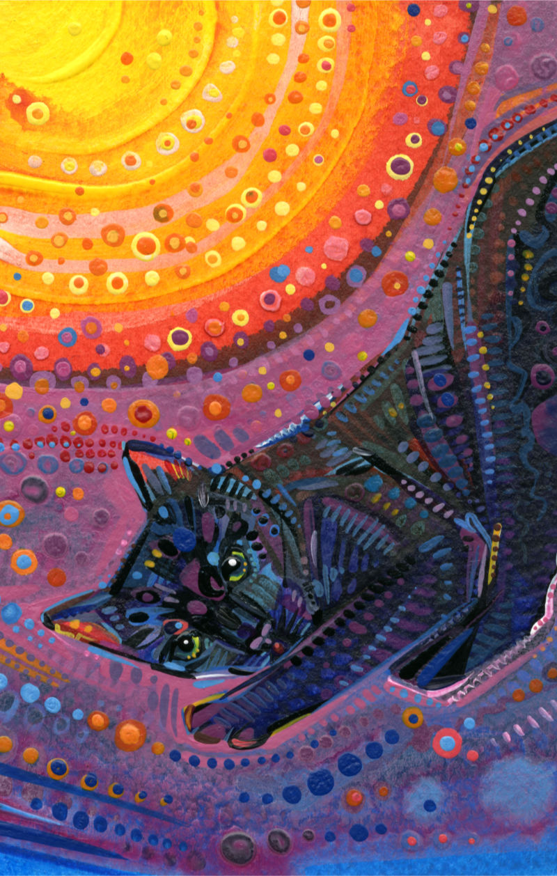 acrylic painting of a black cat, illustration by pet artist Gwenn Seemel