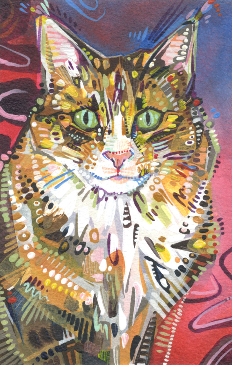 acrylic painting of a Maine Coone cat, illustration by pet artist Gwenn Seemel