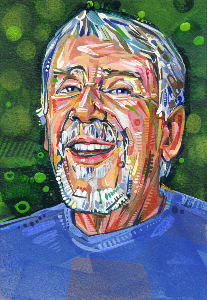 Lou Toboz painted in acrylic on paper by Gwenn Seemel with dynamic brushstrokes