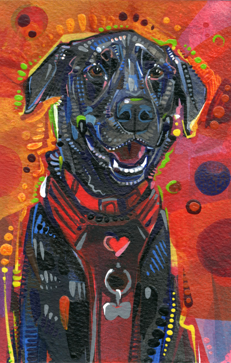 smiling black lab acrylic painting by pet artist Gwenn Seemel