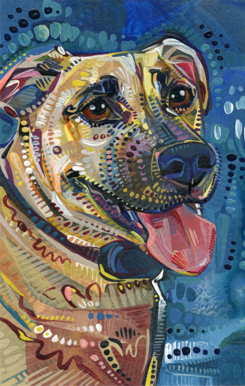 big tan dog with black eye shadow acrylic painting by pet artist Gwenn Seemel