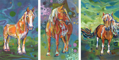 two Belgian workhorse portraits and one pony painting by horse artist Gwenn Seemel