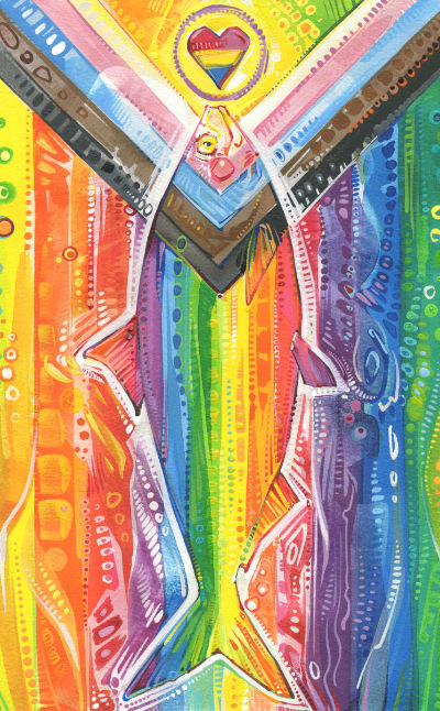 intersex inclusive progress pride flag fish for Shad Fest by Lambertville artist Gwenn Seemel