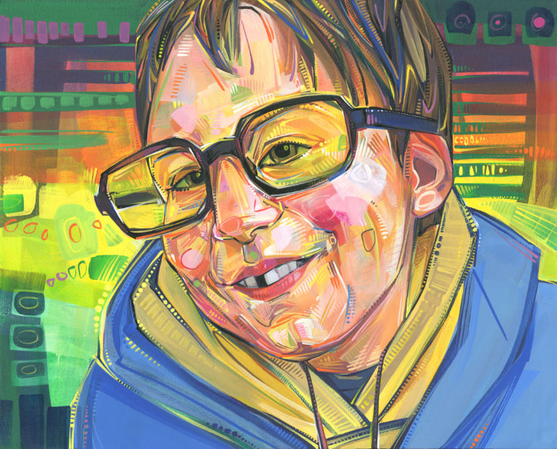 painting of a cute little boy wearing yellow glasses