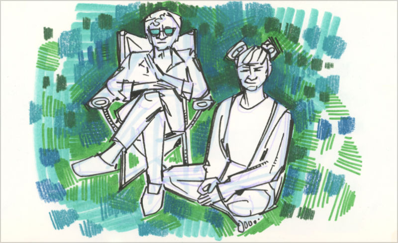 marker and colored pencil on paper drawing of an adult mother and daughter