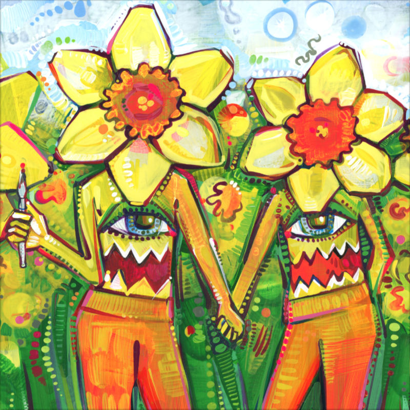 figures with daffodil heads
