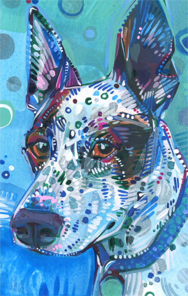 peinture acrylique d’un chien, illustration de l’artiste animalière Gwenn Seemel