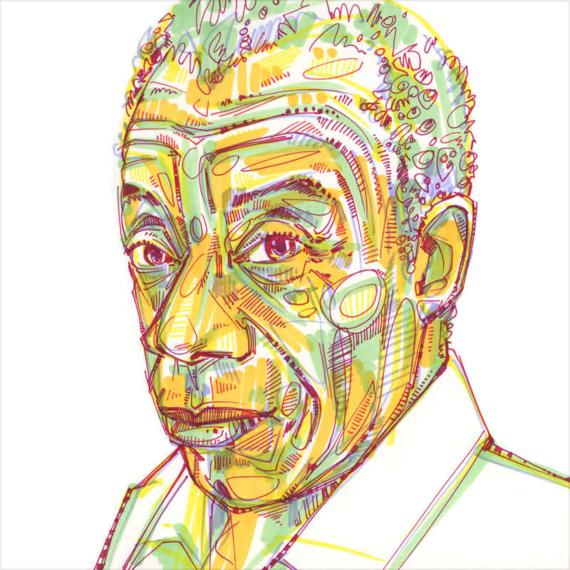 portrait de l’auteur James Baldwin dessiné en marqueurs sur papier par l’artiste non binaire Gwenn Seemel