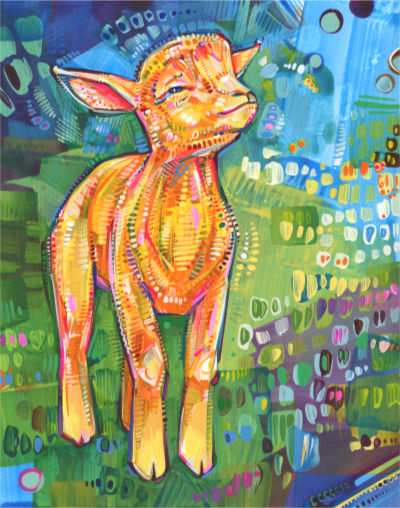 petite chèvre qui sourit, peinture à l’acrylique sur papier de l’artiste du New Jersey Gwenn Seemel