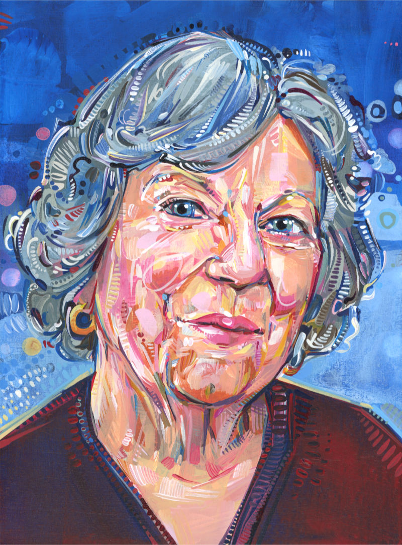 portrait d&rsquo;une grand-m&egrave;re italo-am&eacute;ricaine, une vieille femme blanche au sourire &eacute;nigmatique, tableau r&eacute;alis&eacute; par l&rsquo;artiste Gwenn Seemel