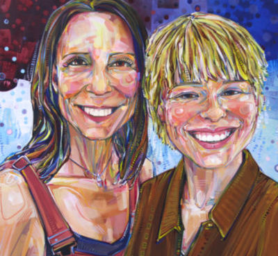 portrait fait sur commande repr&eacute;sentant une maman et son adolescent, peint par l&rsquo;artiste franco-am&eacute;ricaine Gwenn Seemel