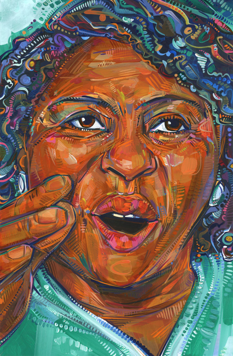 painting of Fannie Lou Hamer speaking, dynamic portrait by New Jersey artist Gwenn Seemel