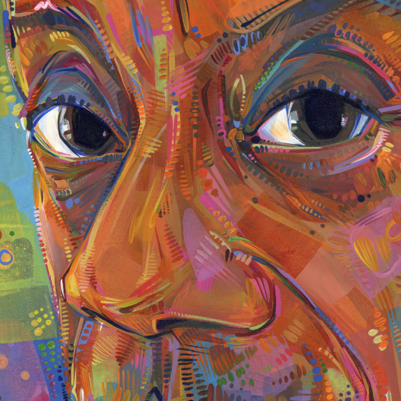 detail image of a painting of activist James Baldwin