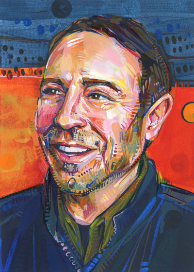 filmmaker Joe Polizzi, portrait painted by Lambertville artist Gwenn Seemel