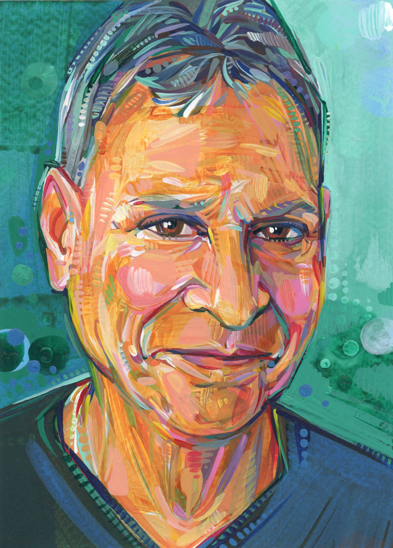 &oelig;uvre repr&eacute;sentant un homme au visage bienveillant et aux cheveux gris, peinte par la portraitiste Gwenn Seemel