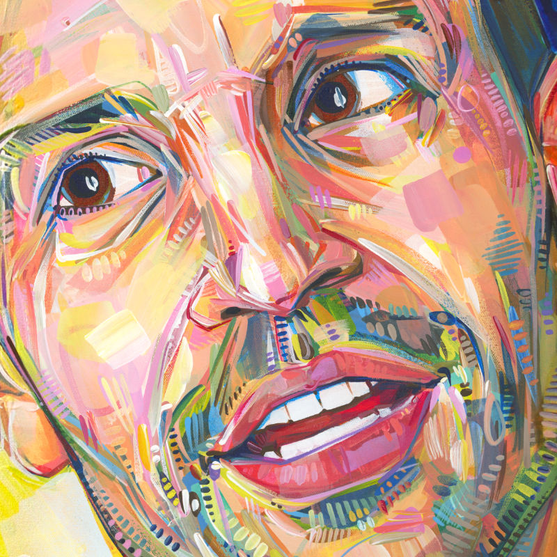 detail image of a painting of a man