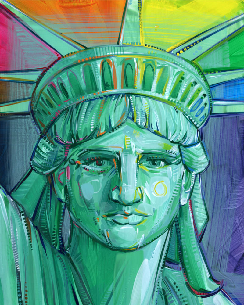 rainbow Statue of Liberty, art by New York area artist Gwenn Seemel