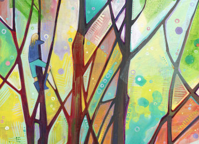 grimper dans les arbres, peinture par l’artiste franco-américaine Gwenn Seemel