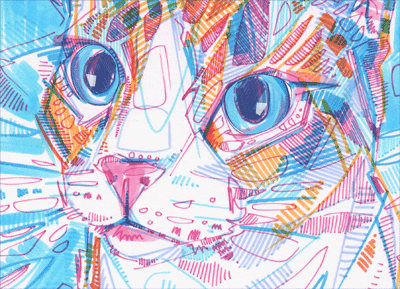 animated art GIF of a cat rolling his eyes