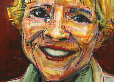 Nancy Francis smiling television personality, painted portrait