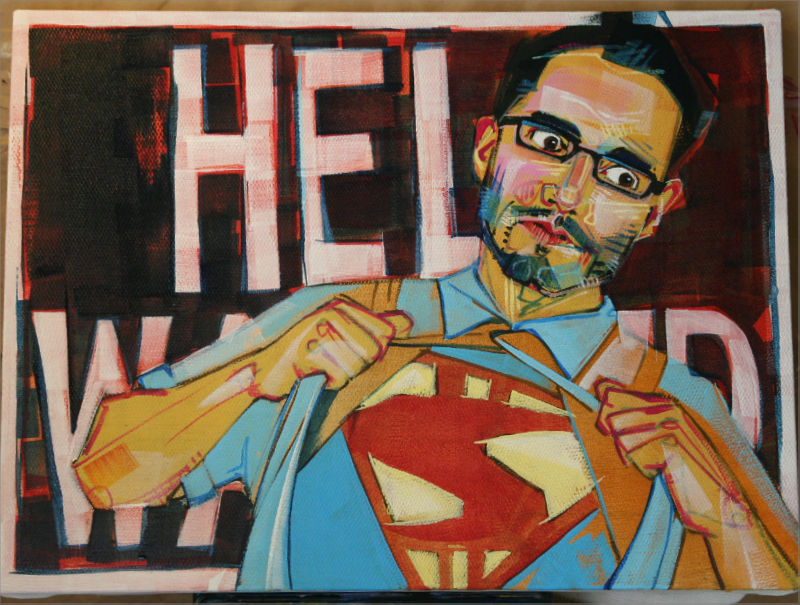 painting process of a Mexican-American Superman