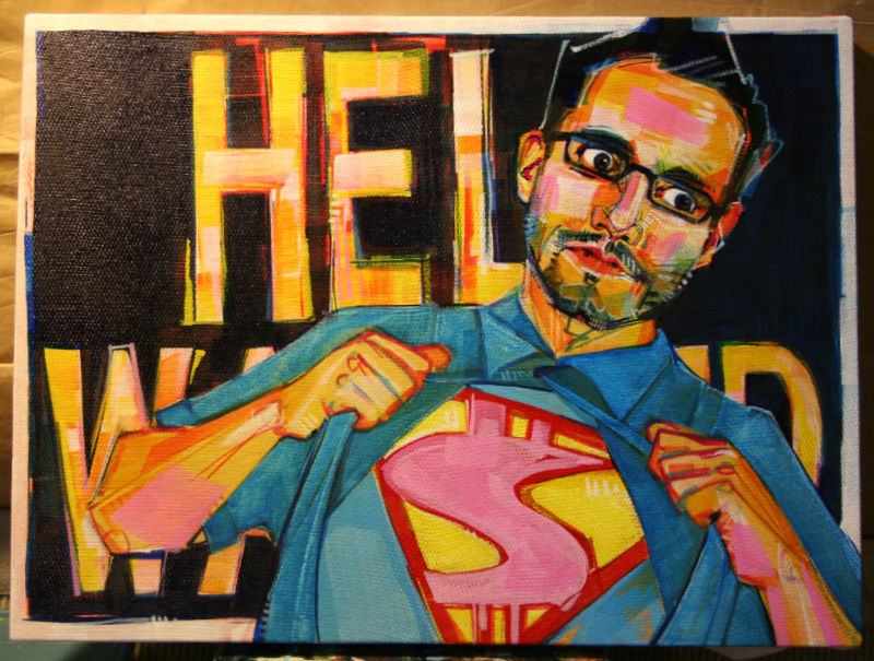 Superman artwok painting in progress