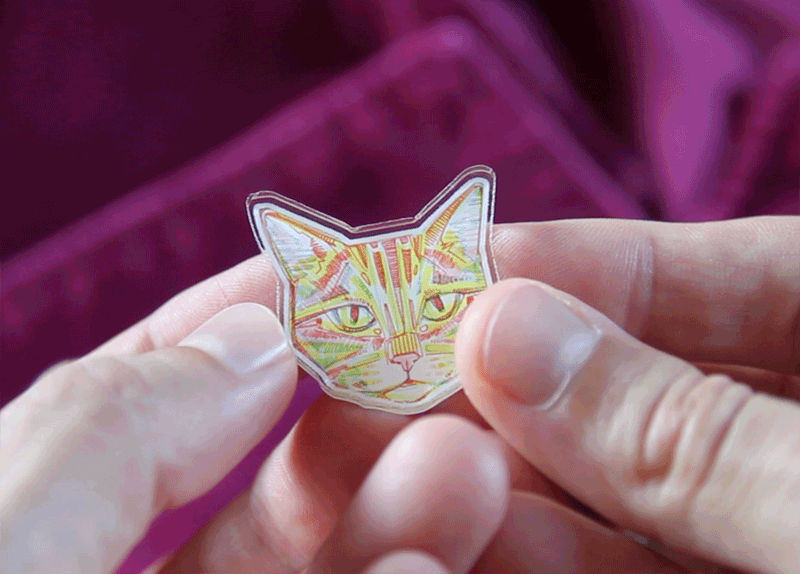 cat pin with Gwenn Seemel’s art