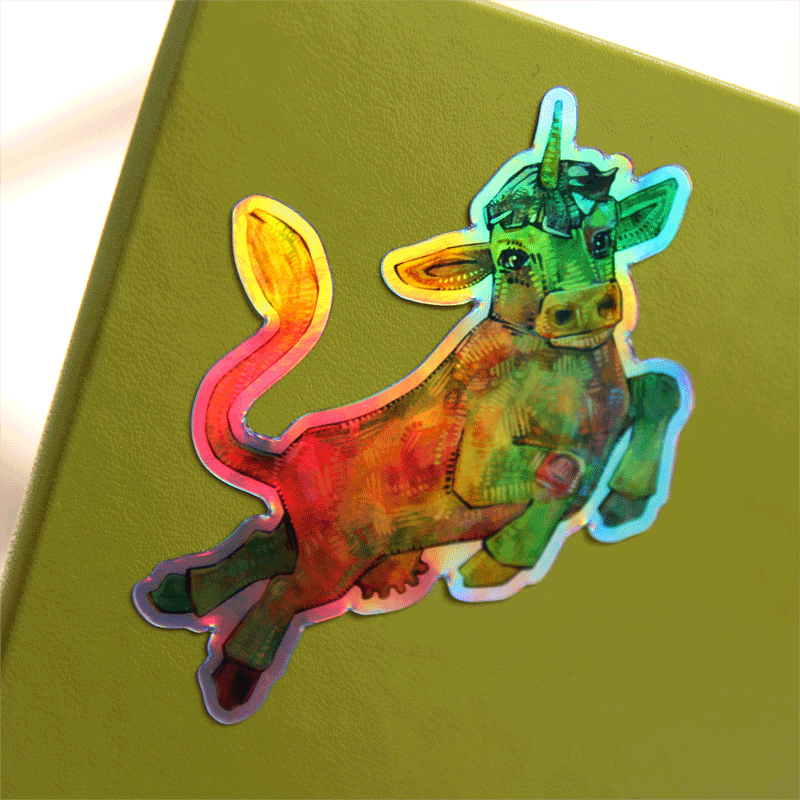 holographic unicow sticker by Gwenn Seemel