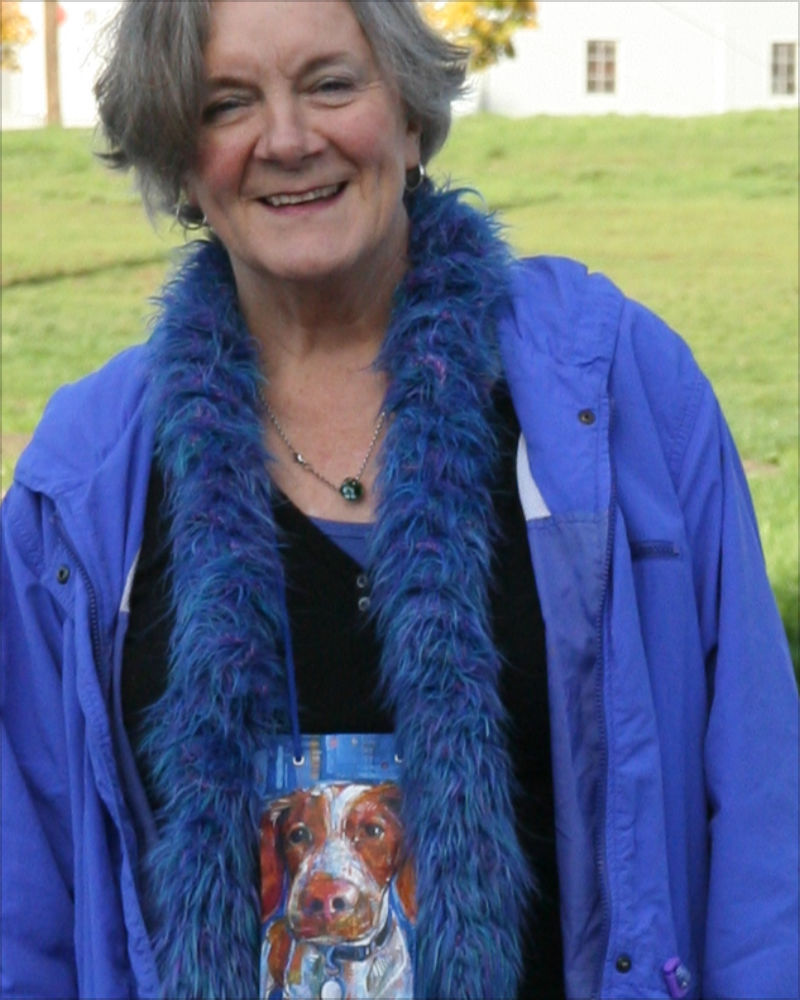 a mom with a pet portrait purse